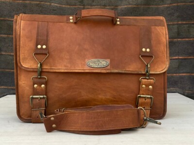 Herren Leder Messenger Schultertasche Laptop-Tasche (18 '' Bulle Hide Brown Bag)