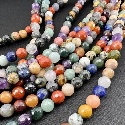 Echte Facettierter Mix Stein 6mm 8mm Perlen 38cm Strang Bunte Naturstein - Bild 1 von 4