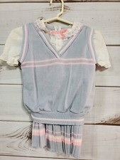 Vintage Used Toddler Size 6x Bull Frog Knit Gray  Pink Sweater  Skirt Set USA
