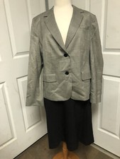 Talbots Gray Plaid Blazer  Black Skirt Suit 2 PC Size 16 Career Church Business