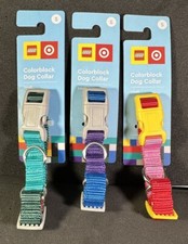 Lego Target Color Block Dog Collar Blue Purple,Red Pink,Green Teal Lot 3 Small