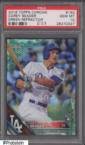 2016 Topps Chrome Green Refractor #150 Corey Seager RC Rookie 65/99 PSA 10 - Picture 1 of 2
