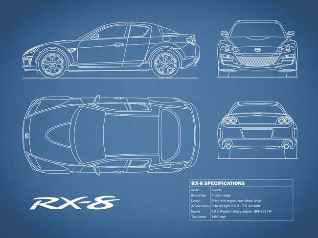 Poster - Mazda RX-8 Blueprint, Retro Modern Patent, 4 Sizes | eBay