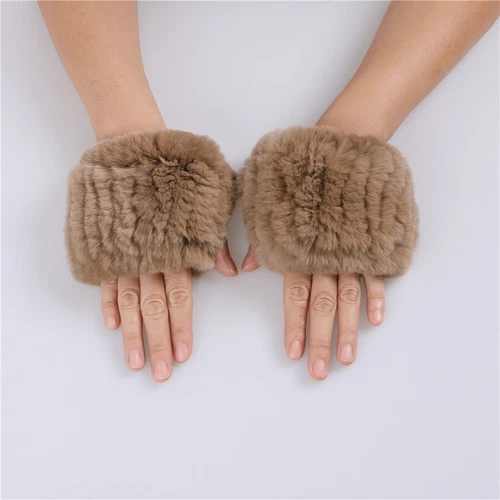 Rex Rabbit Fur Knitted Women's Fingerless Gloves Mittens Real Fur Wrist Warmer - Picture 41 of 44