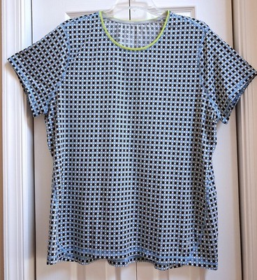 LANDS' END Women's Blue Black White Polka Dot Short Sleeve Stretchy Tee XL 18