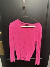 Tommy Hilfiger Ladies Bright Pink Vneck Cable Knit Sweater - Size S