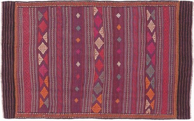 Afghan Kelim Soumakh Ghalmuri Carpet 140x230 Handwoven Red Stripes