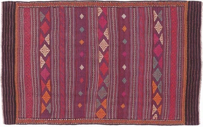 Afghan Kelim Soumakh Ghalmuri Teppich 140x230 Handgewebt Rot Streifen - Bild 1 von 4