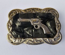 Rustic Revolver Western Cowboy Pistol Outlaw Gun Vintage Belt Buckle Distressed