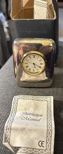 Desk Top Clock  Paperweight Silver Tone ,holset, Working.boxed