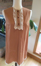 Vintage Vanity Fair Nightgown Lingerie Nightie Brown Lace Trim Small