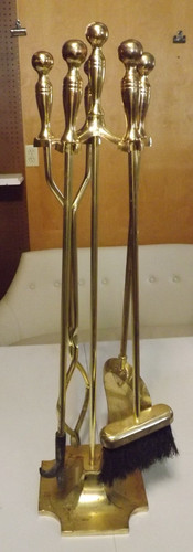 Vintage Brass Fireplace 5 piece Tool Set - 31"Tall