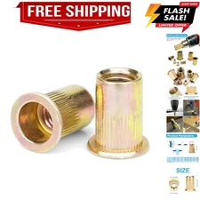 Rivet Nuts, 50 Pcs 5/16"-18 UNC, Carbon Steel Flat Head Rivnut Threaded Inser...