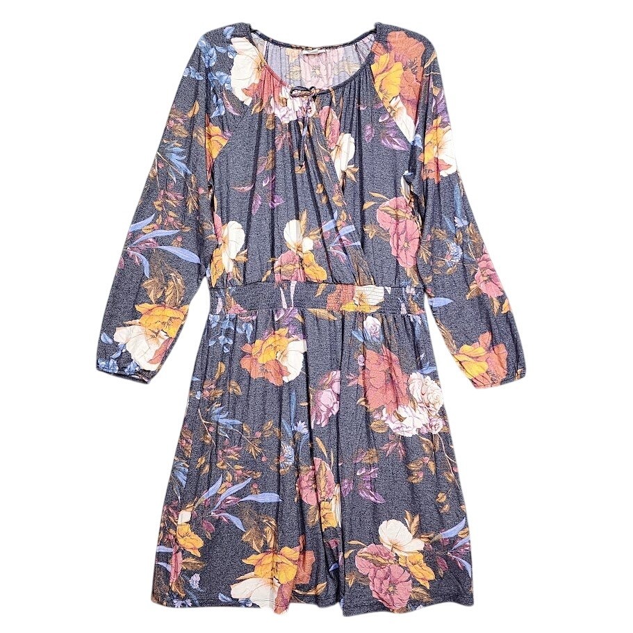 LuLaRoe Jody XL Floral Print Peasant Dress Long Sleeve Faux Wrap Boho