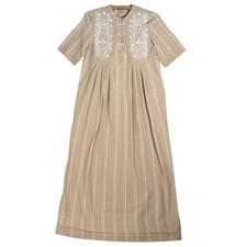 Vntg Treacy Lowe London 70s Maxi Dress Women Size S Striped Cotton Embroidered