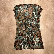 Vintage Y2K ing Floral Print V Neck Ruched Empire Waist Mesh Top Multicolor Boho
