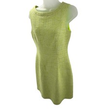 Tahari Tweed Lime Green Lined Sheath Dress Sleeveless Womens Size 8