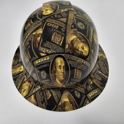 full brim hard hat custom hydro dipped IN BIG MONEY GOLDBACKS GETTIN THE BAG NEW