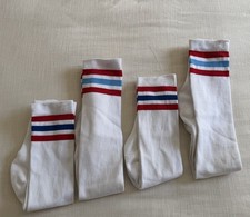 VTG 70 s Lot Of 4 High RED YT BLUE Pin Stripe Socks Sz xL Made In The USA NWOT