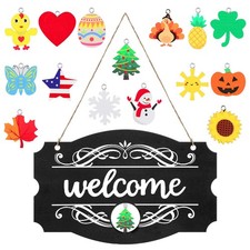 Interchangeable Seasonal Welcome Sign Front Door Decoration, Rustic Farmhouse...