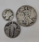 1916 P Mercury Dime 1927 Standing Liberty Qrt 1918D Walking Liberty Half 90% Lot