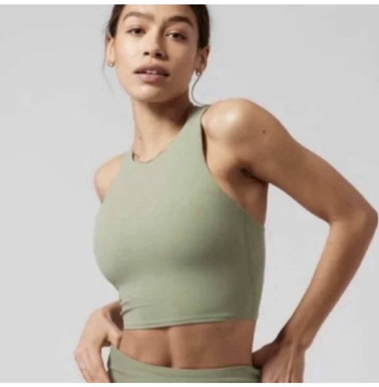 Athleta Conscious Crop Top Sports Bra A-C Cup Green Size Medium Yoga Workout