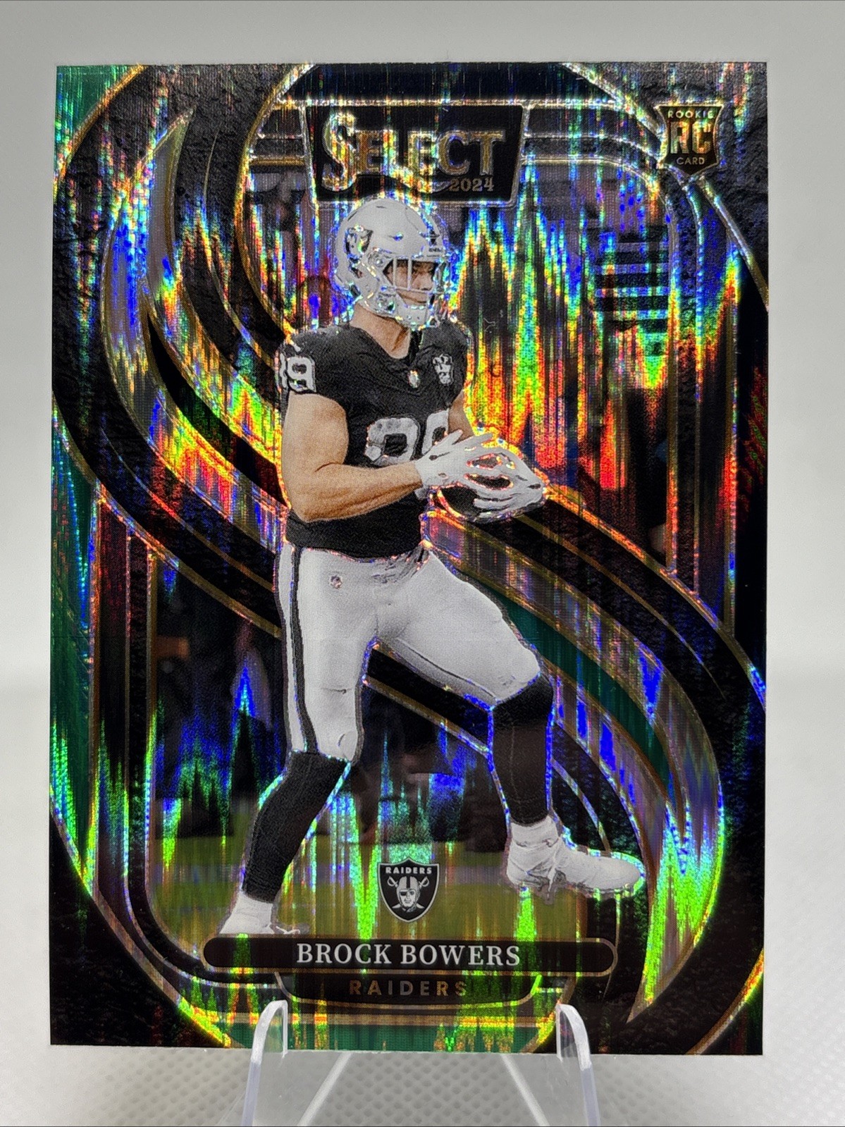 2024 Panini Select #118 Brock Bowers Premier Black & Green Shock Prizm RC Rookie