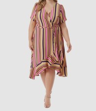 Jessica Simpson Women's Pink Striped V-Neck Varsha Wrap Dress Plus Size 1X
