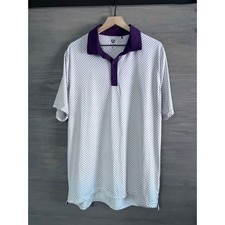 Graham Luxe Mens XL Golf Polo White Purple Dot All Over PrintShort Sleeve