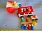 Vtg 1969 1975 Fisher-Price Mini Bus Click'N Clatter 7 Wood 6 Plastc Figures Lot