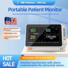 10" Patient Monitor - ECG, SpO2, NIBP, Temp, Resp, HR - Fast Ship