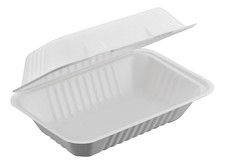 Bagasse Hinged Container, White, PFAS FREE, 9" x 6", 125pcs