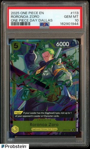 2025 One Piece En One Piece Day Dallas #113 Roronoa Zoro PSA 10 GEM MINT