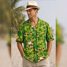 True Vintage 1950s Royal Hawaiian Green Floral Aloha Shirt Loop Collar L