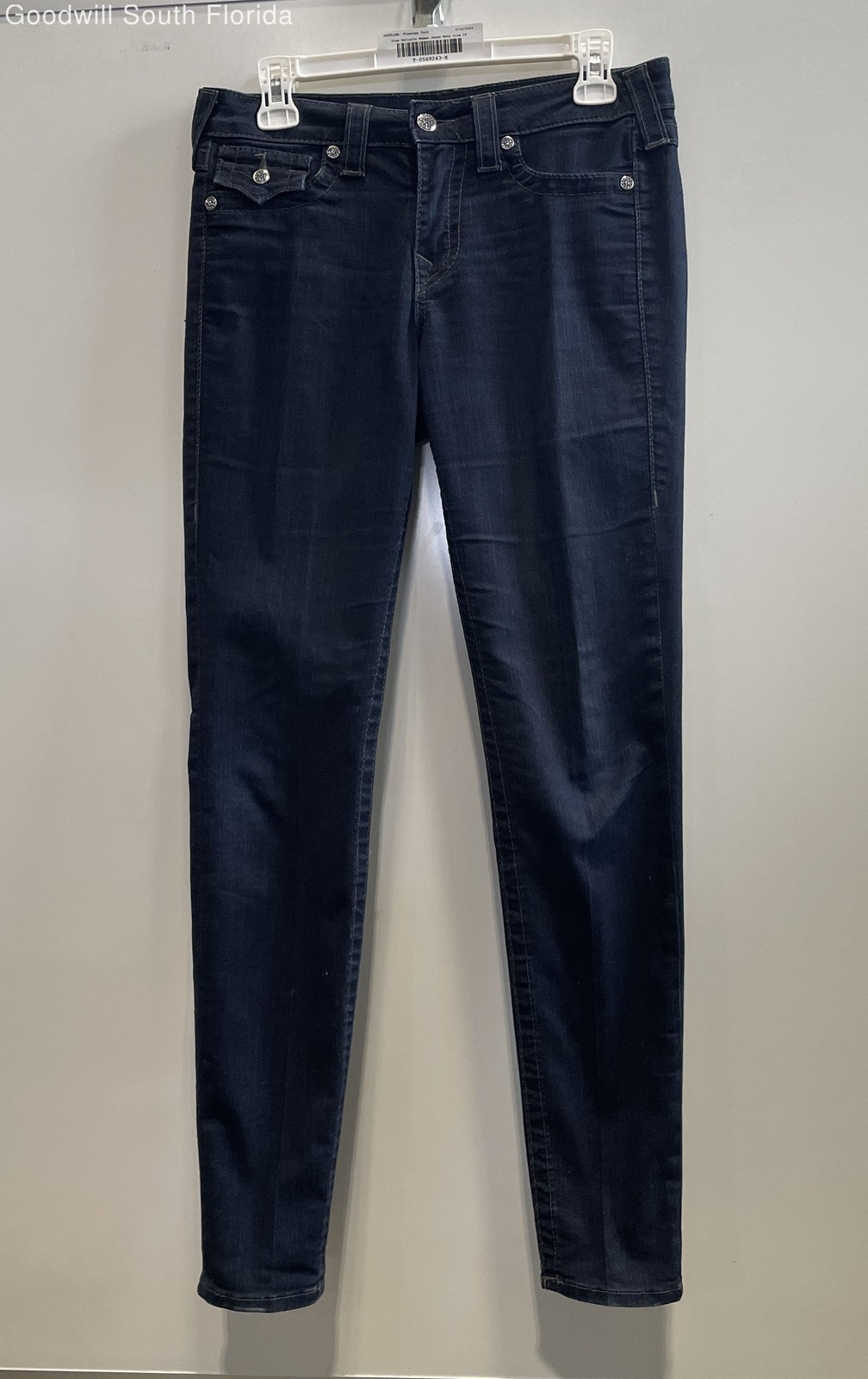 True Religion Womens Navy Blue Denim Dark Wash Pockets Skinny Leg Jeans Size 29