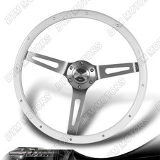 W-power 15-inch Steering Wheel White Wood Grip Aluminum Spokes With Horn Button W-power 15-inch Steering Wheel White Wood Grip Aluminum Spokes With Horn Button