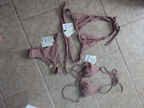 3PC Monday Swimwear Hanalei/Morocco Tops Size V Bronte Bottom Size M NWT Mauve