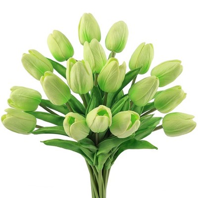 18 PCS Artificial Tulips Faux Real Touch Fake Flowers Bouquets Decor Green
