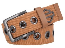 Harley-Davidson Women's Eyelet Perf Metal Bar Shield Badge Canvas Belt - Tan