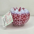 Fenton Cranberry Opalescent Snowflake Pattern Rose Bowl 3" Signed By Bill Fenton