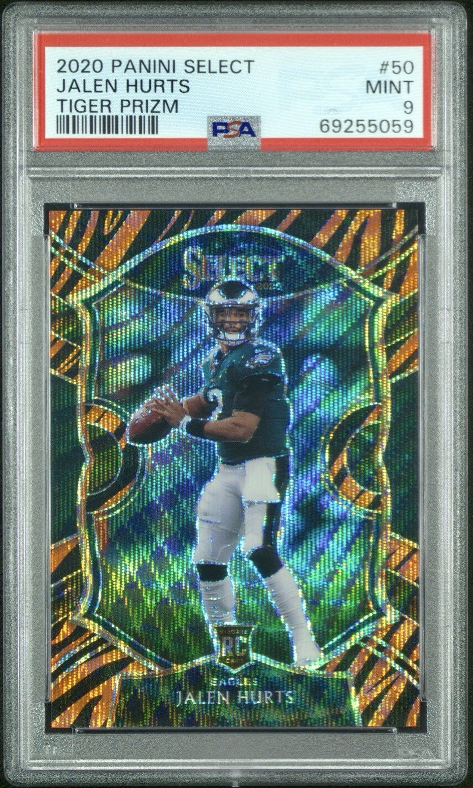 2020 Panini Select Jalen Hurts #50 Tiger Prizm (RC) Eagles PSA 9 MINT