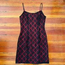 Goth vamp sexy black red lace mini dress 90s vintage Hugo Buscati MEDIUM