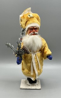 Antiker Weihnachtsmann Masse Echtfell Bart Gelber Mantel Selten Alt Antik Rar