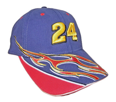 CHASE NASCAR Racing Hat Jeff Gordon Flames 24 Blue Red Strap Back VTG