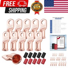 10PCS 2/0 AWG-3/8 Heavy Duty Battery Lugs with 3:1 Heat Shrink Tubing, Ring T...