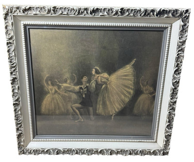Vintage Framed Ballet Dancers Art Print Ornate Distressed Shabby Chic Decor
