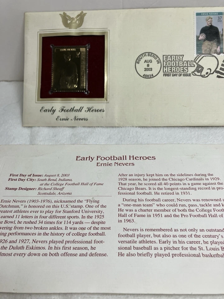 UNITED WE STAND FLAG STAMP AND EARNIE NEVERS FOOT BALL HERO 22K GOLD REPLICA - Image 2 of 2