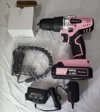 AVID POWER ACD316-P 20V Cordless Drill Set With Battery And Charger Pink and Red