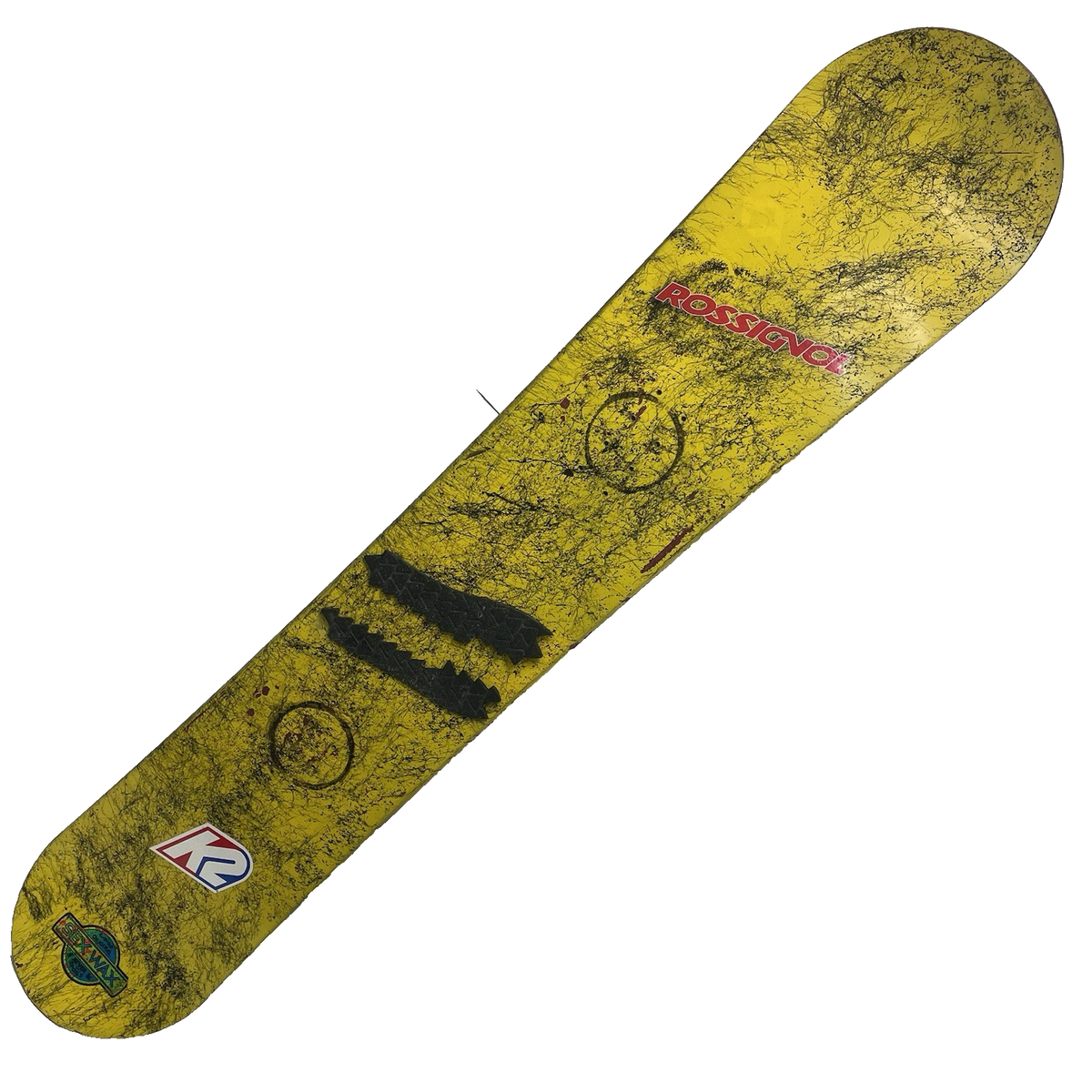 Vintage Yellow Snowboard 158 cm – Rossignol, K2, Sex Wax Stickers