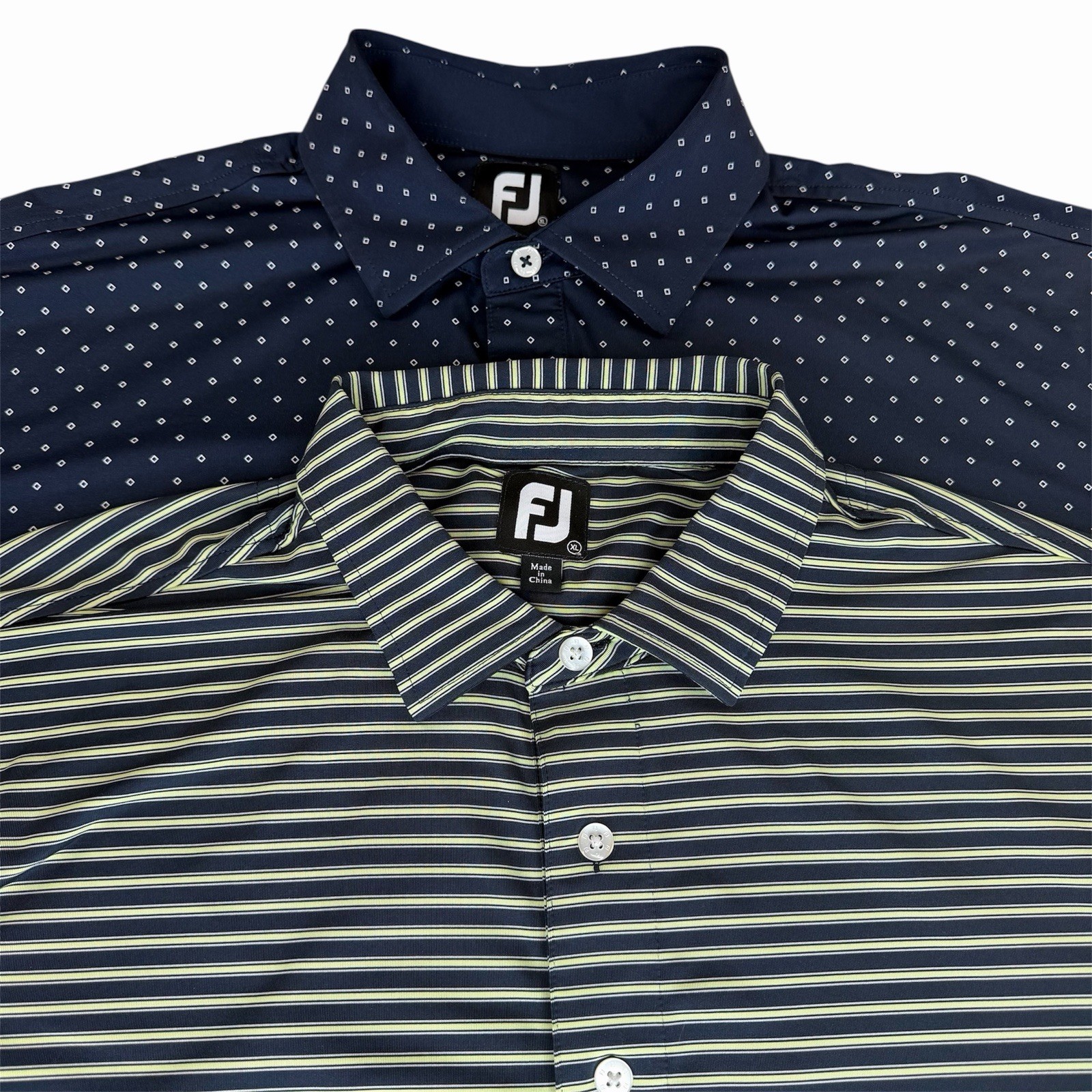 FootJoy Lot Of 2 Men’s Performance Golf Polo Shirts XL All Over Print & Stripes